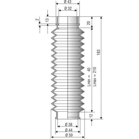 1058 NBR Soufflet D 32mm et 38 mm Long 40 à 210 mm