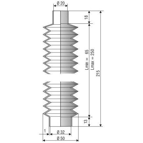 1150 NBR Soufflet D 20mm et 32 mm Long 65 à 250 mm