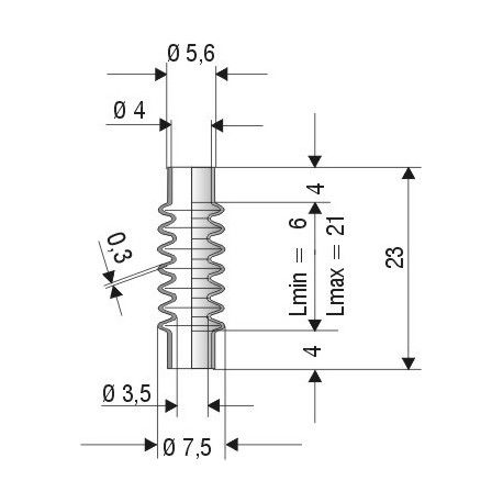 2070 NBR Soufflet D 4mm Long 6mm a 21mm