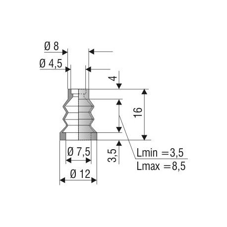 1035 NBR Soufflet D 4,5mm et 7,5mm Long 3,5 à 8,5 mm