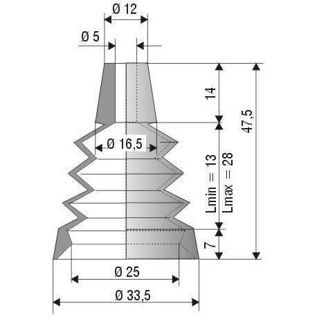 1042 NBR Soufflet D 5mm et 25mm Long 13mm à 28mm