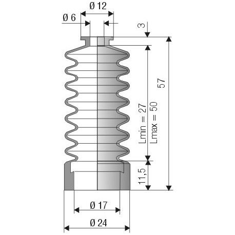 1041 NBR Soufflet D 6mm et 17mm Long 27 à 50 mm