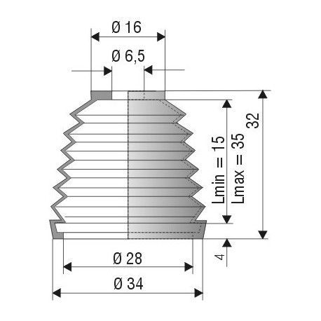 1101 NBR Soufflet D 6.5mm et 28mm Long 15 à 35 mm