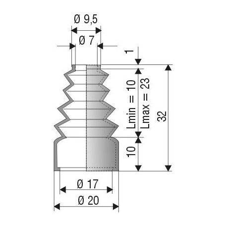 1022 NBR Soufflet D 7mm et 17mm Long 10 à 23 mm