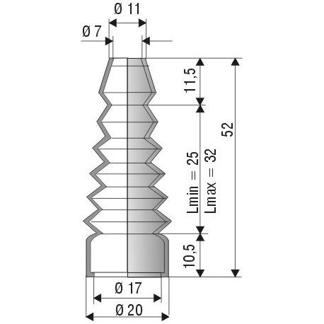 1023 NBR Soufflet D 7mm et 17mm Long 25 à 32 mm