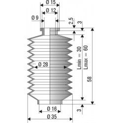 1130 NBR Soufflet D 9mm et 16mm Long 30 à 60mm