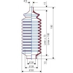 3043 NBR Soufflet D 8mm et D 36mm Lmin 70mm Lmax 180mm