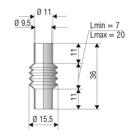 1185 NBR Soufflet D 9.5mm Long 7 à 20 mm