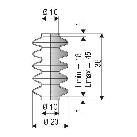 1044 NBR Soufflet D 10mm Long 18 à 45 mm