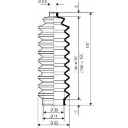 3035 NBR Soufflet D 9,5mm et D 39mm NBR Lmin 55 Lmax 180