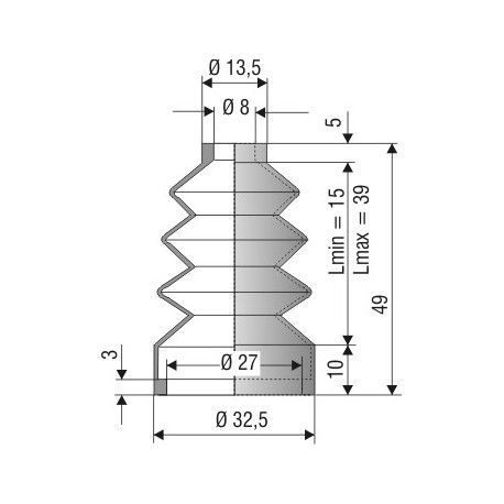 1143 NBR Soufflet D 8mm et 27mm Long 15 à 39mm