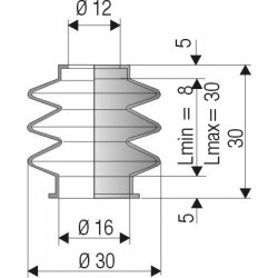 Soufflet NBR connexions 12 mm et 16 mm Long 8 à 30 mm