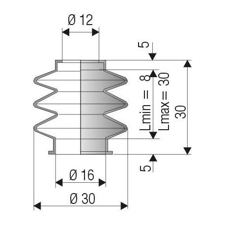 Soufflet NBR connexions 12 mm et 16 mm Long 8 à 30 mm