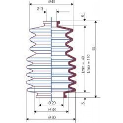 3040 NBR Soufflet D 13mm et D 29mm Lmin 40mm Lmax 110mm