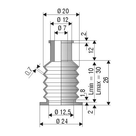 2104 NBR Soufflet D 7mm et 12,5mm Long 10 à 30mm