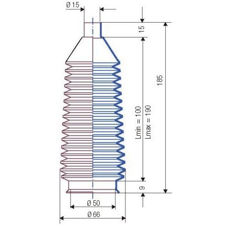 3026 NBR Soufflet D 15mm et D 50mm Lmin 100 mm Lmax 190mm