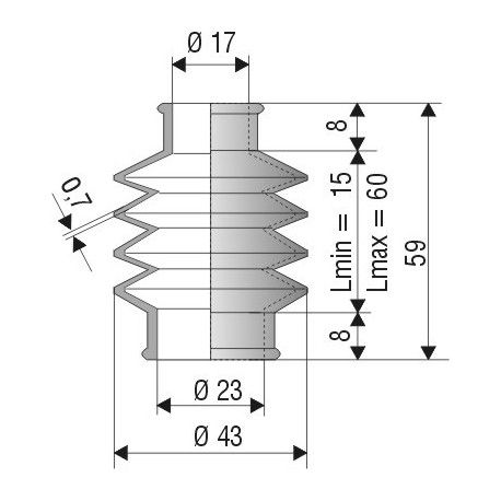 1177 NBR Soufflet D 17mm et 23mm Long 15 à 60mm