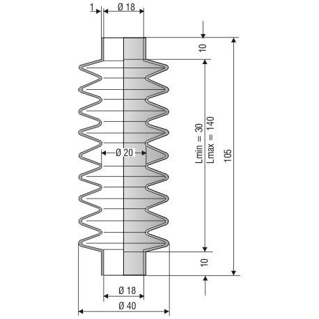 2084 NBR Soufflet D 18mm Long 30 à 140mm