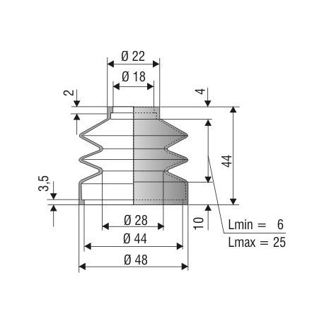 1144 NBR Soufflet D 18mm et 44 mm Long 6 à 25 mm