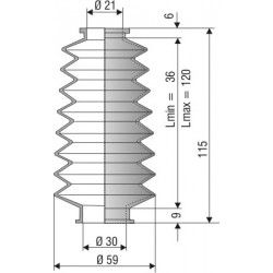 1018 NBR Soufflet D 21mm et 30mm Long 36 à 120 mm