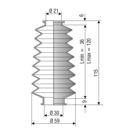 1018 NBR Soufflet D 21mm et 30mm Long 36 à 120 mm