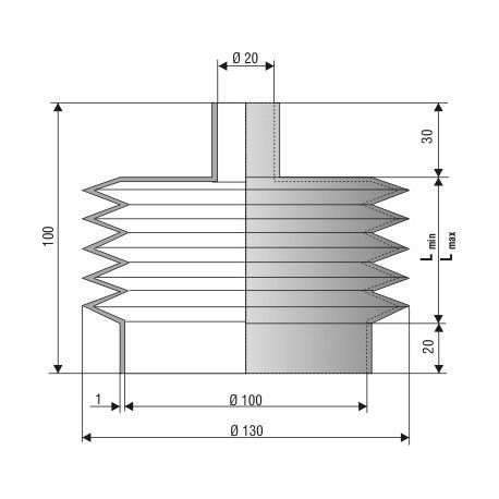 1212 NBR Soufflet D 20mm et 100 mm Long 18 à 100 mm