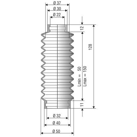 1175 NBR Soufflet D 22mm et 32mm Long 50 à 150 mm