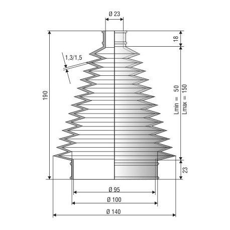 1017 NBR Soufflet D 23mm et 95mm Long 60 à 250 mm