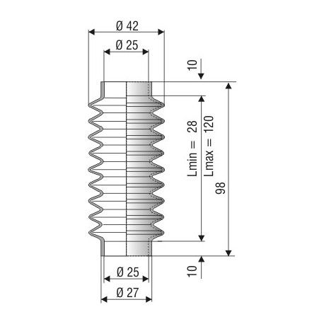 1215 NBR Soufflet D25mm Long 28 à 120mm