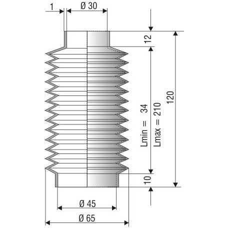 1103 NBR soufflet 30mm et 45mm long 34 à 210mm