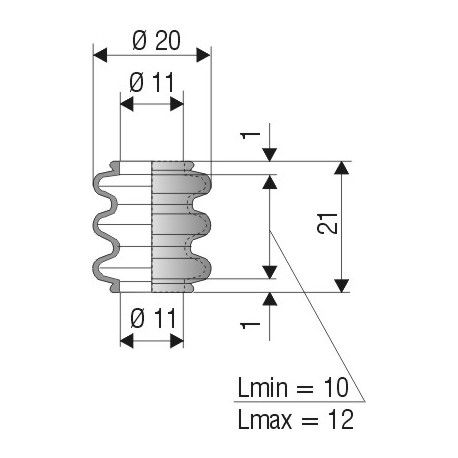 1037 nbr Soufflet D 11mm en NBR Lmin 10 Lmax 21