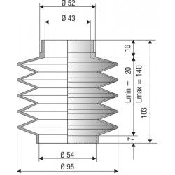 1083 NBR Soufflet NBR D 43mm et D 54mm Lmin15mm Lmax 65mm