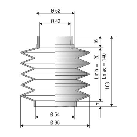 1083 NBR Soufflet NBR D 43mm et D 54mm Lmin15mm Lmax 65mm