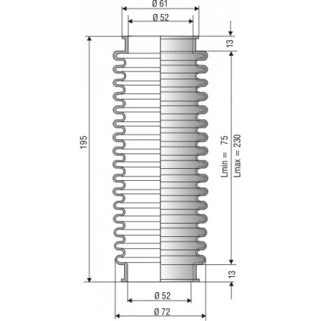 1016 NBR Soufflet D 52mm Long 75 à 230mm