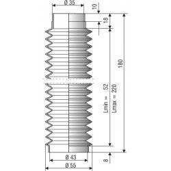 1020 NBR Soufflet D 35mm et 43mm Long 52 à 220mm