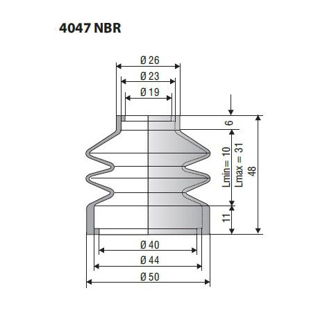 Soufflet D 19mm et D 40mm Lmin 10mm Lmax 31mm Réf 4047 NBR