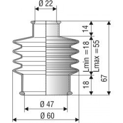 1029 NBR Soufflet D 22mm et 47mm Long 18 à 56 mm