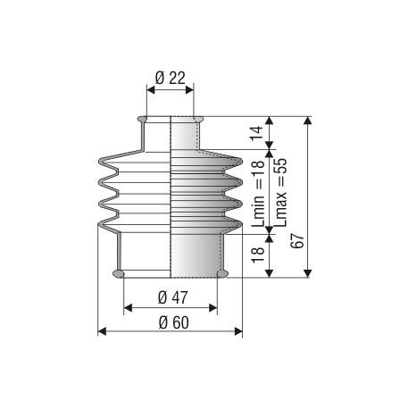 1029 NBR Soufflet D 22mm et 47mm Long 18 à 56 mm