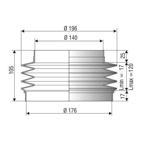 1110 NBR Soufflet D 140mm et 176mm Long 17 à 120 mm