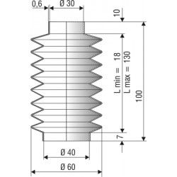 Soufflet D 30mm et D 40mm Lmin 18mm Lmax 130mm Réf 2050 NBR