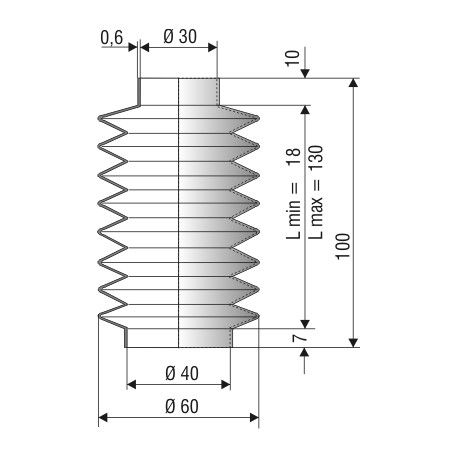 Soufflet D 30mm et D 40mm Lmin 18mm Lmax 130mm Réf 2050 NBR