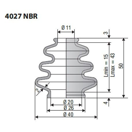 Soufflet en NBR ouvertures 11mm et 20mm