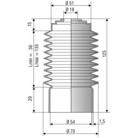 Soufflet ouvertures 18mm et 54mm ref 1038 NBR