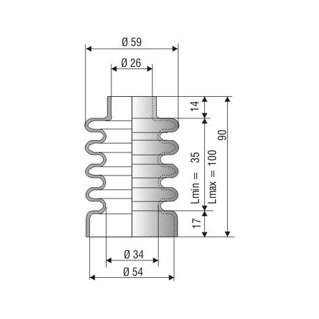 1008 NBR Soufflet D 26 et 34 mm Long 35 à 100 mm