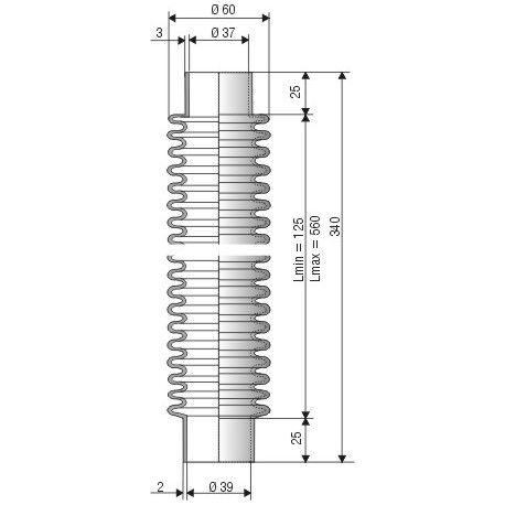 1521NBR Soufflet D 36 et 39mm Long 120 à 560 mm