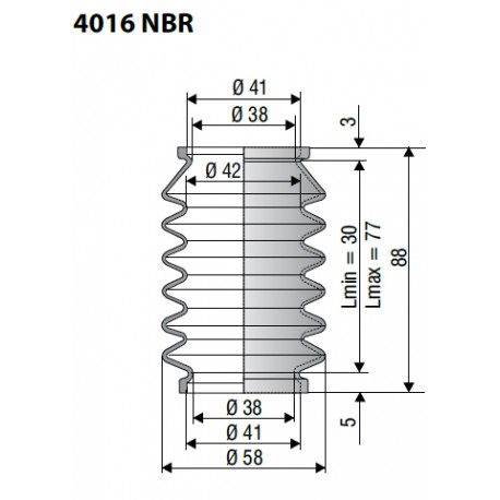 4016 NBR Soufflet D 41mm Long 30 à 77mm