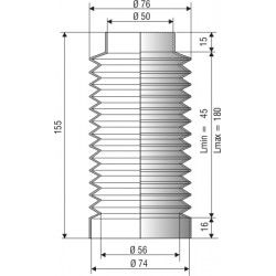 1208 SILICONE noir Soufflet D 50mm et 74mm Long 45 à 180mm