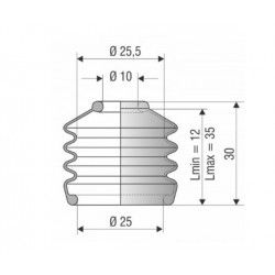 9011 NBR Soufflet D10 mm et D 25mm NBR Lmin 12 Lmax 35