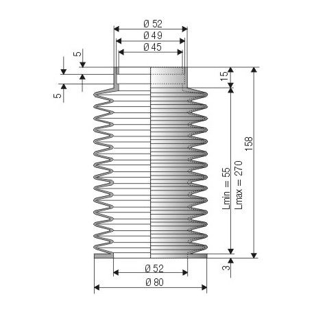 1523 NBR Soufflet D 45 mm et 52 mm Long 70 à 285 mm