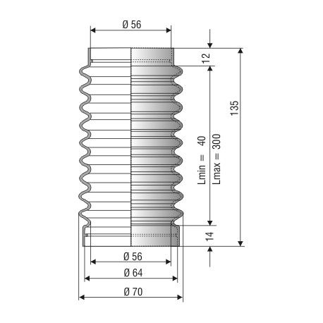 1182 NBR Soufflet D 56mm Long 45 à 145 mm